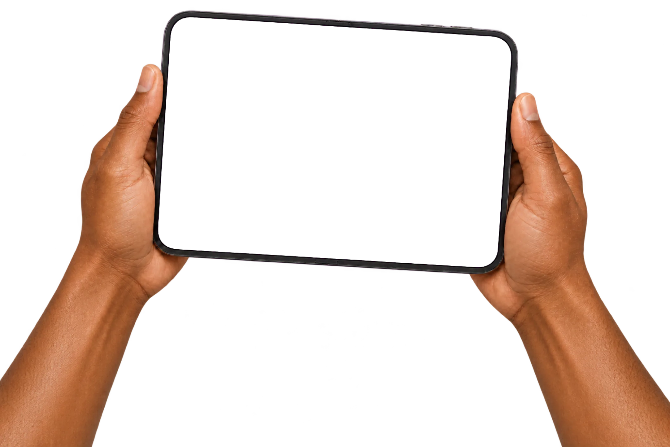 Two hands holding the unfolded iPhone Duo running CartCraft: the week, the pantry, the list, the stores and the month ahead